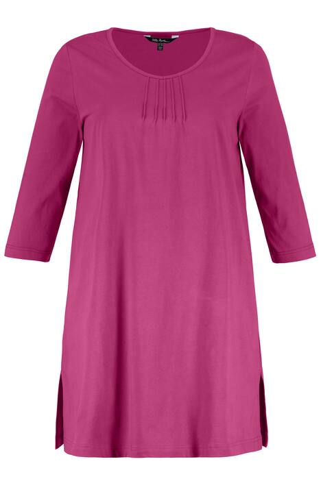 Pintuck Front Round Neck A-line Fit Cotton Knit Tunic