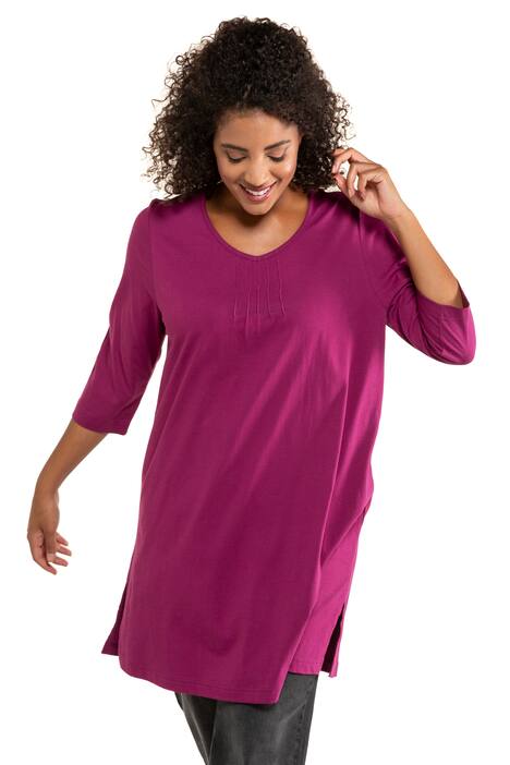 Pintuck Front Round Neck A-line Fit Cotton Knit Tunic