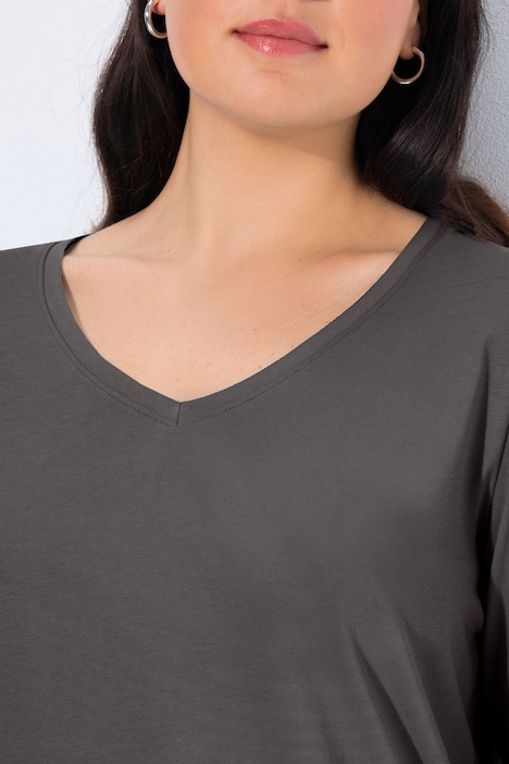 V-Neck Long Sleeves Slim Fit Cotton Knit Tee