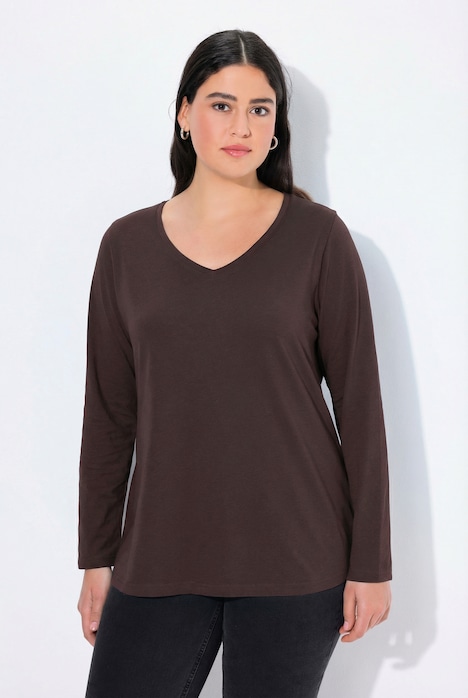 Shirt, slim, V-hals, lange mouw