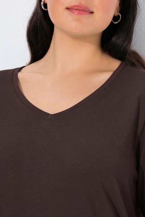 Shirt, slim, V-hals, lange mouw