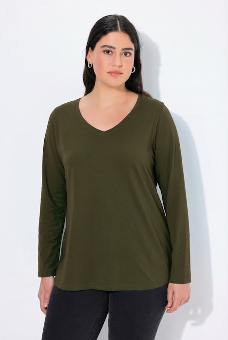 Shirt, slim, V-hals, lange mouw
