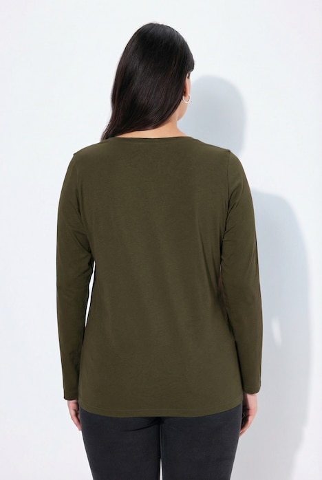 Shirt, slim, V-hals, lange mouw