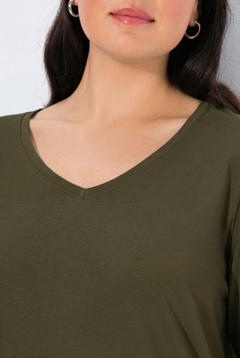 Shirt, slim, V-hals, lange mouw
