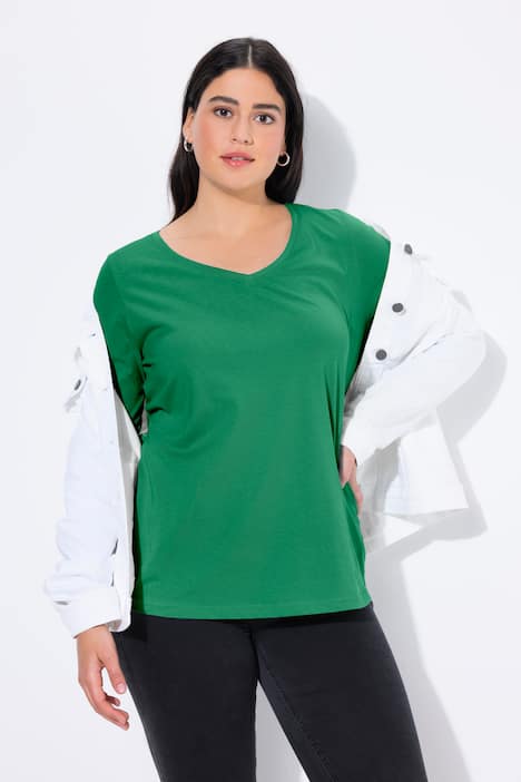 Camisa, entallada, escote en V, manga larga