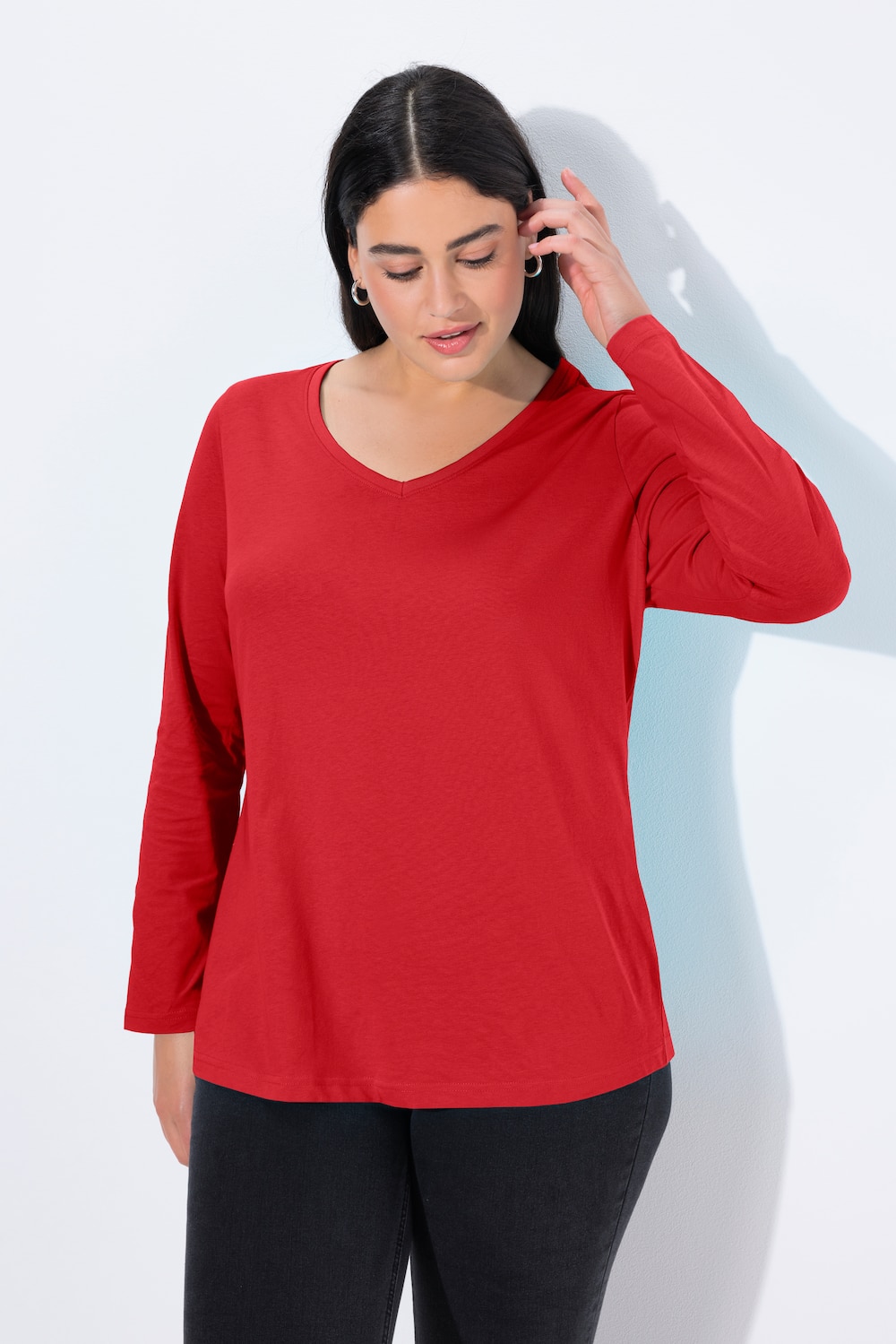 Shirt, Slim, V-Ausschnitt, Langarm