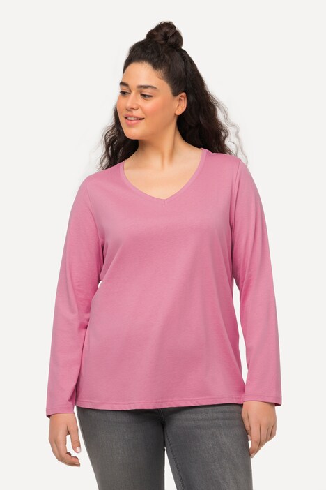 Sweat-shirt Femme Ulla Popken à Col V - Imprimé Flocons De Neige Métallique, Manches Longues, Doux Et Chaud
