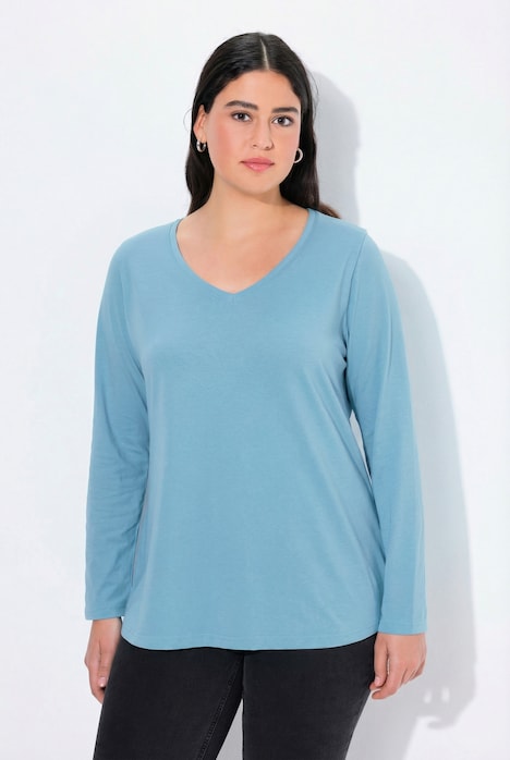 Shirt, slim, V-hals, lange mouw