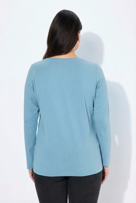 Shirt, slim, V-hals, lange mouw