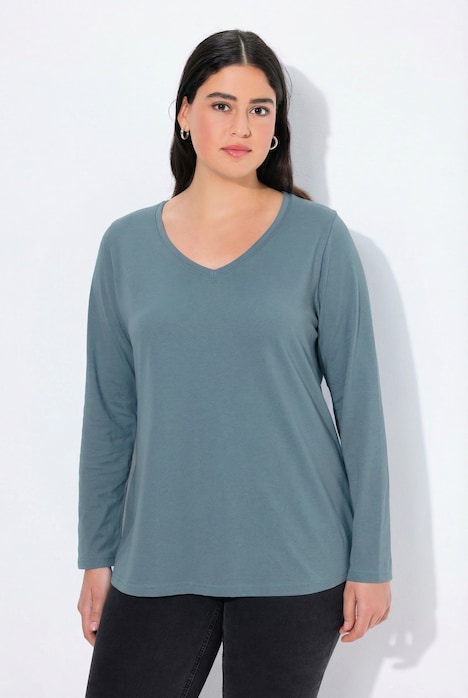 Shirt, slim, V-hals, lange mouw