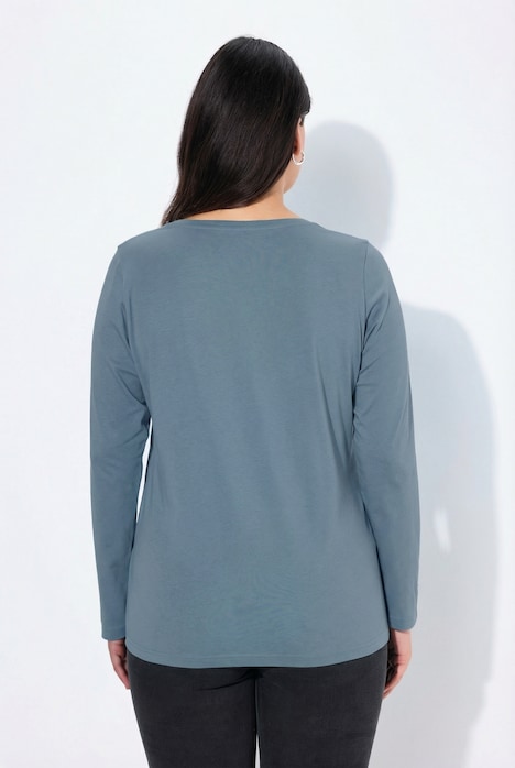 Shirt, slim, V-hals, lange mouw