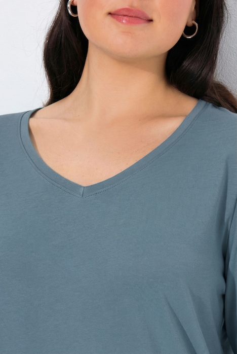 Shirt, slim, V-hals, lange mouw