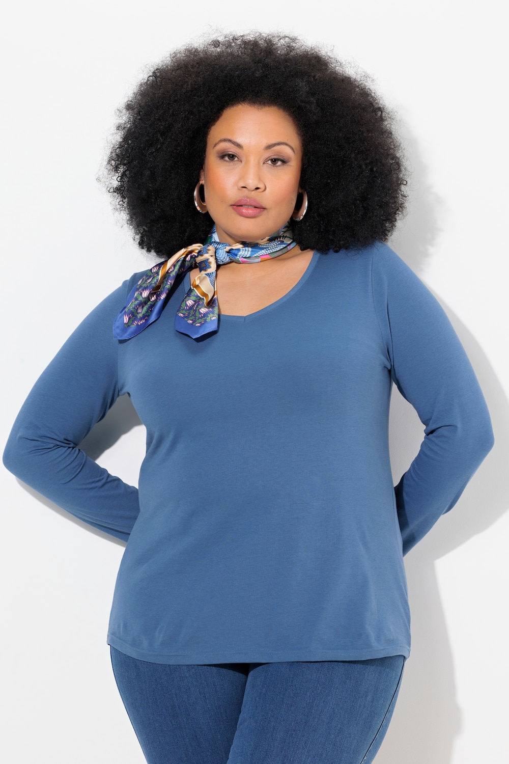 Shirt, Slim, V-Ausschnitt, Langarm