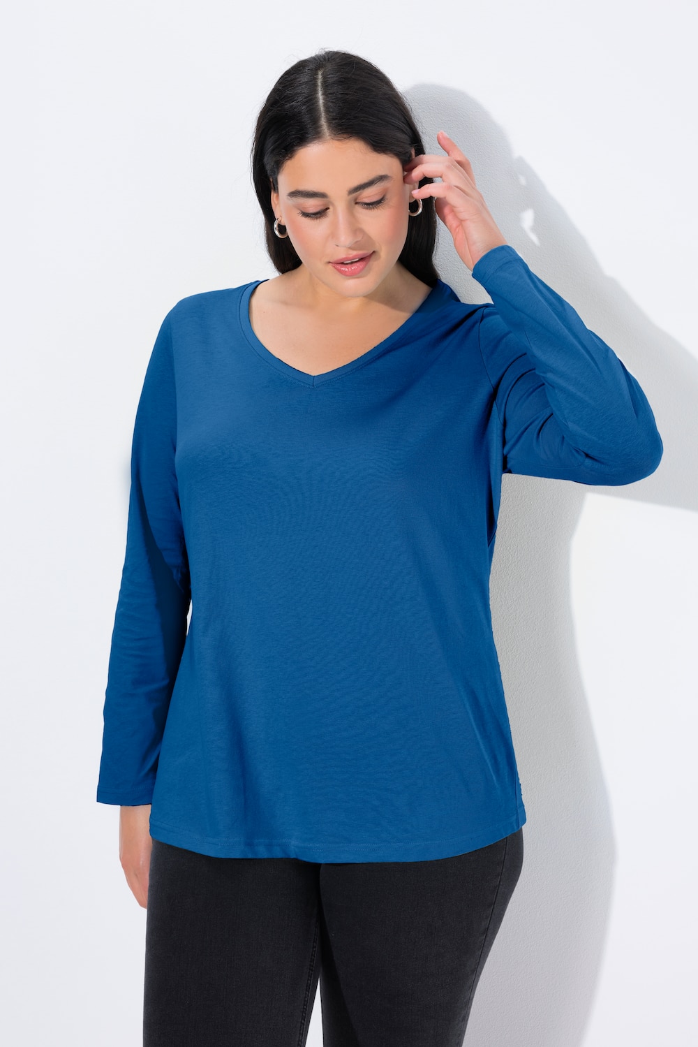 Shirt, slim, V-hals, lange mouw