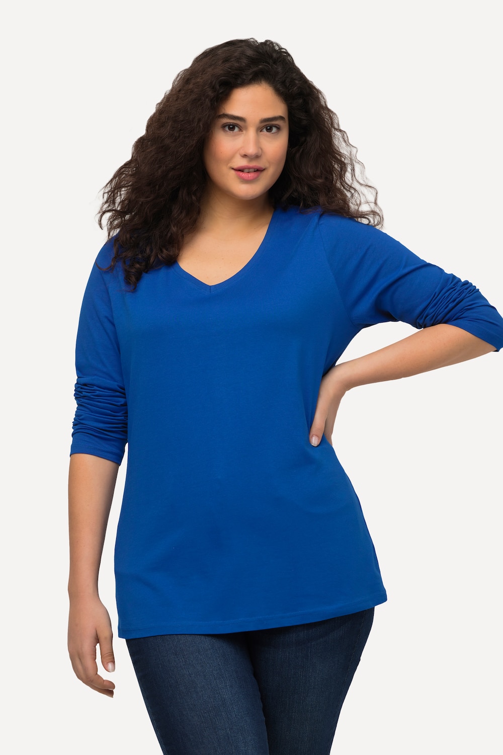 Grote Maten Shirt, Dames, blauw, Maat: 46/48, Katoen, Ulla Popken