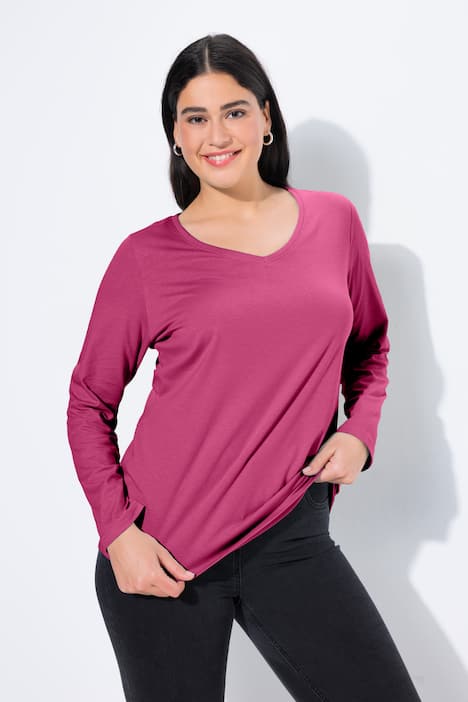 Camisa, entallada, escote en V, manga larga