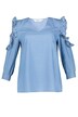 Ruffled Cold Shoulder Denim Shirt