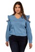 Ruffled Cold Shoulder Denim Shirt