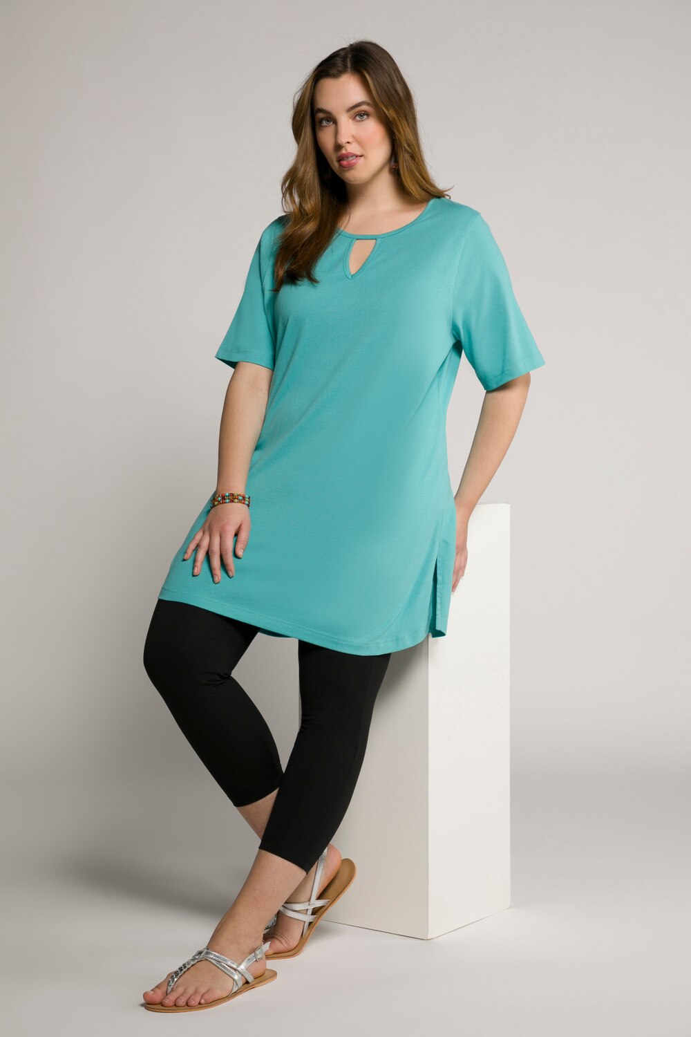Grote Maten Longshirt, Dames, turquoise, Maat: 50/52, Katoen, Ulla Popken Grote Maten Longshirt, Dames, turquoise, Maat: 50/52, Katoen, Ulla Popken