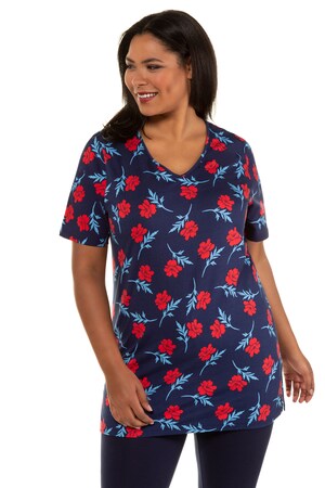Ulla Popken Longshirt V Hals Gebloemd Korte Mouwen Grote Maten ulla popken kopen in de aanbieding