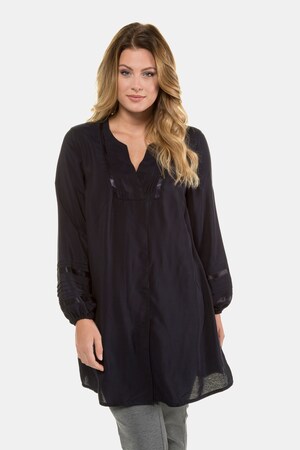 Plus Size Satin Accent Snap Front Tunic Blouse