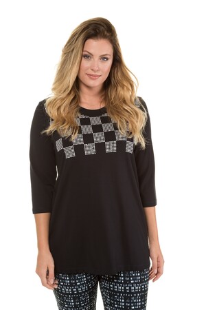 Ulla Popken Shirt Classic Ruitdessin Sierstuds 34 Mouwen Grote Maten ulla popken kopen in de aanbieding