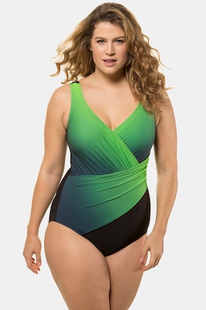 Plus Size Ombre V-Neck Surplice Wrap Lined Swimsuit