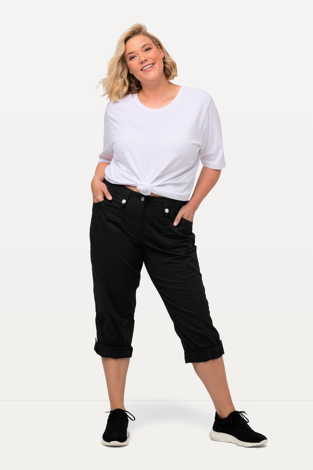 grandes tailles pantalon cargo 7/8 avec attaches, femmes, noir, taille: 50, coton, ulla popken