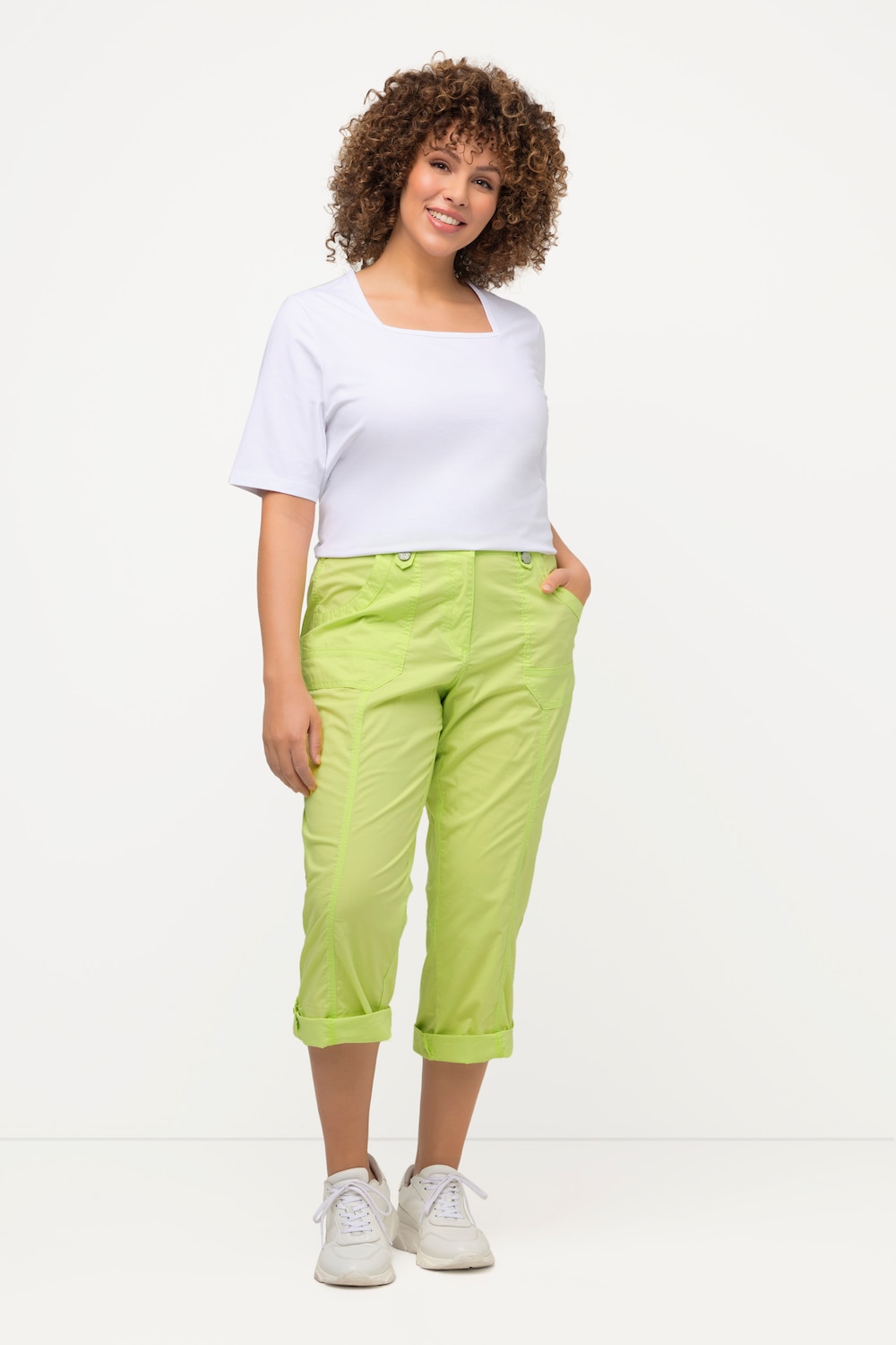 grandes tailles pantalon cargo 7/8 avec attaches, femmes, vert, taille: 62, coton, ulla popken