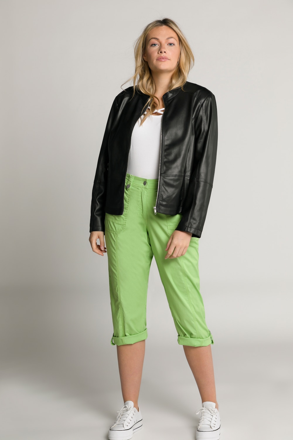 grandes tailles pantalon cargo 7/8 avec attaches, femmes, vert, taille: 62, coton, ulla popken