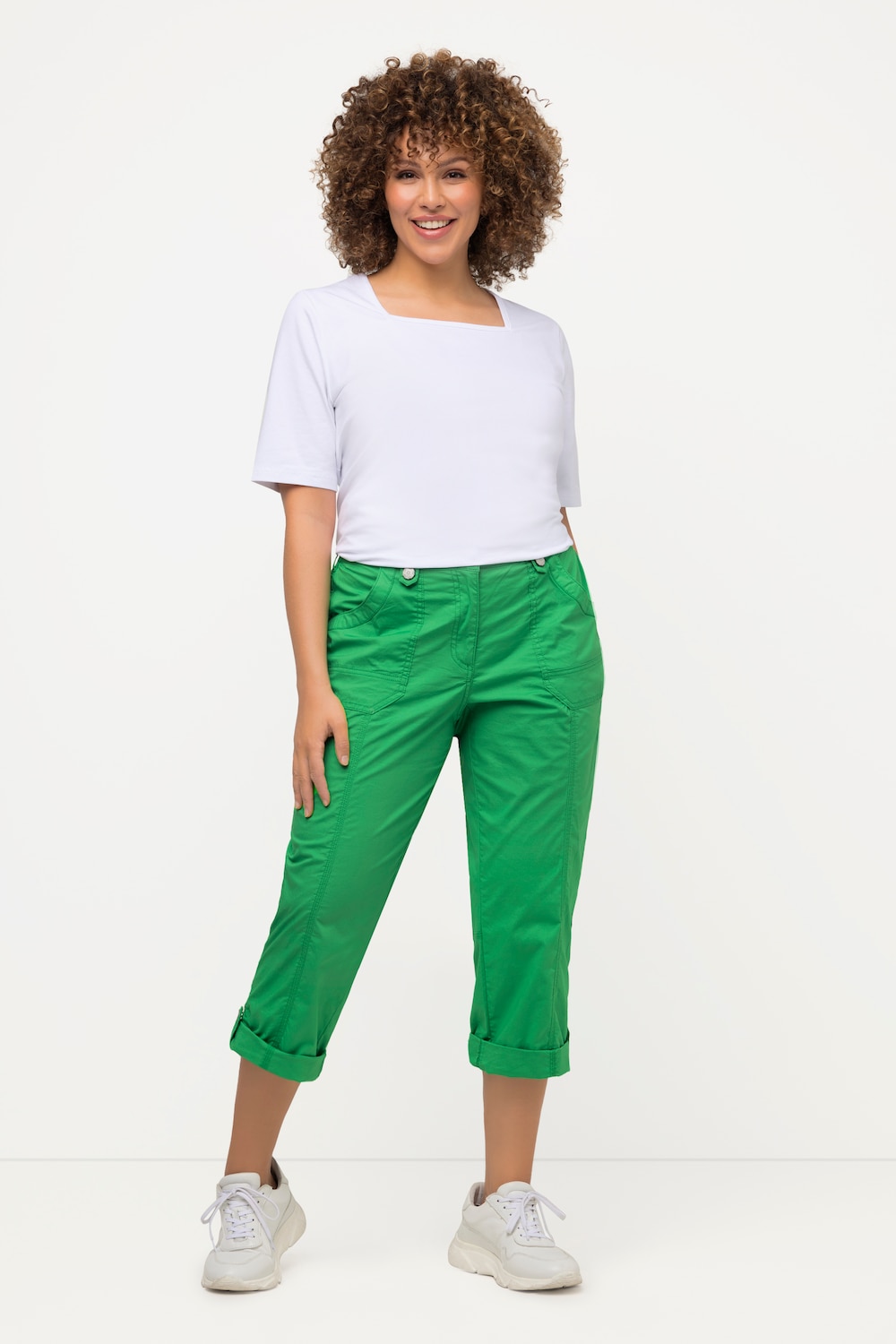 grandes tailles pantalon cargo 7/8 avec attaches, femmes, vert, taille: 64, coton, ulla popken
