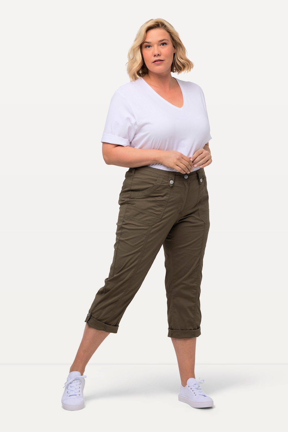 grandes tailles pantalon cargo 7/8 avec attaches, femmes, vert, taille: 48, coton, ulla popken