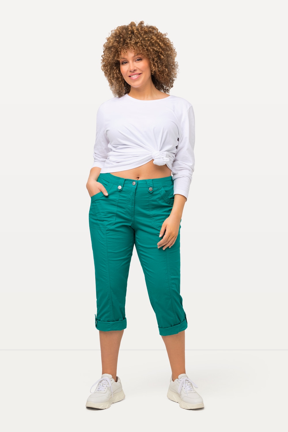 grandes tailles pantalon cargo 7/8 avec attaches, femmes, turquoise, taille: 62, coton, ulla popken