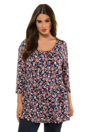 Ulla Popken Shirt Gebloemd Hals Aan De Voorkant Geplooid 34 Mouwen Grote Maten ulla popken kopen in de aanbieding