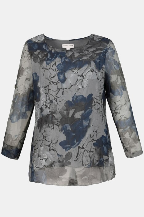 Seidenbluse, Blütenmuster, Jerseyfutter, Langarm