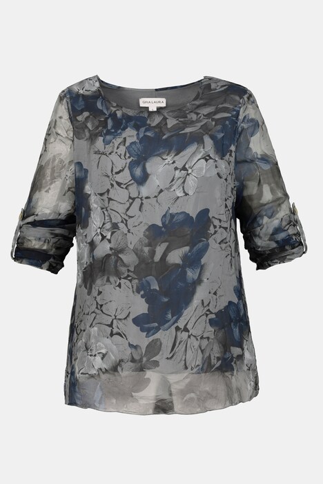 Seidenbluse, Blütenmuster, Jerseyfutter, Langarm