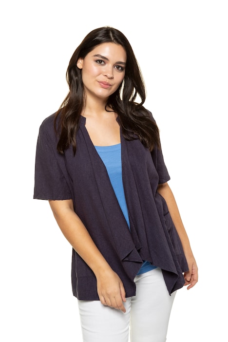 Drape Front Short Sleeve Linen Blend Jacket Jackets Jackets