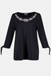 Sprial Embroidered Tie Sleeve Stretch Knit Top