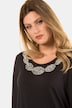 Sprial Embroidered Tie Sleeve Stretch Knit Top