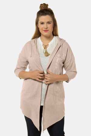 Ulla Popken Jacke, Rücken- großes Schriftmotiv, offene Form, Leinenmix - Große Größen
