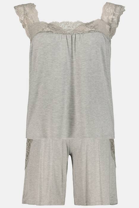 Ladies Floral Lace Pyjamas Cotton Sleeveless Top Trouser Bottoms Traditional PJs