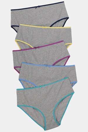 Ulla Popken Slips, 5er-Pack, grau, bunte Bündchen, bis Gr. 74/76 - Große Größen