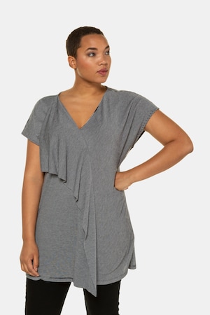 Ulla Popken Longshirt, asymmetrische Drapierung, A-Linie, Streifen - Große Größen