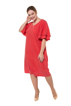 Ulla Popken Jurk Lyocell Dubbele Vleugelmouwen Grote Maten ulla popken kopen in de aanbieding