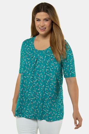Ulla Popken Shirt, Blütenmuster, A-Linie, Zierfalten, längere Form - Große Größen