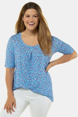 Plus Size Dainty Floral Print A-line Fit Stretch Knit Top