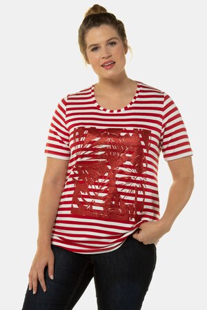 Ulla Popken Ringelshirt, glitzernde Blätter, Regular, Halbarm - Große Größen