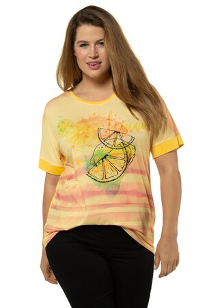 Ulla Popken Shirt Oversized Batikstrepen Citroendessin Korte Mouwen Grote Maten ulla popken kopen in de aanbieding