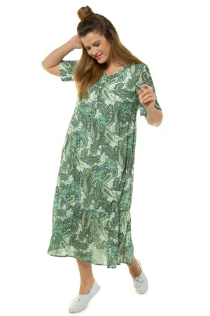 Ulla Popken Jurk V Hals Paisleydessin Volantzoom Chiffon Grote Maten ulla popken kopen in de aanbieding