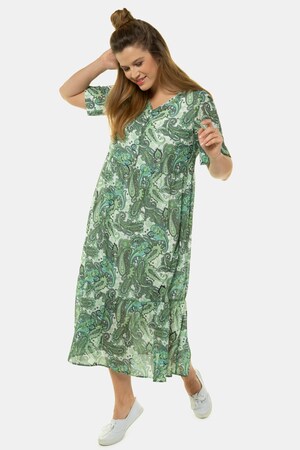Ulla Popken Maxikleid, Paisleymuster, Chiffon, Jerseyunterkleid - Große Größen